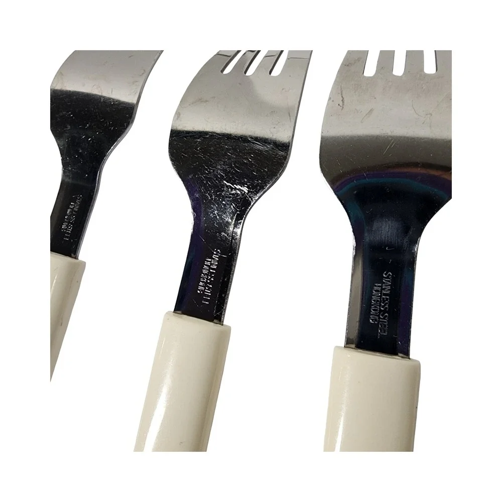 Vintage Stainless Steel Utensil Set Cream Handle 3 Forks 2 Spoons 2 Knives‎